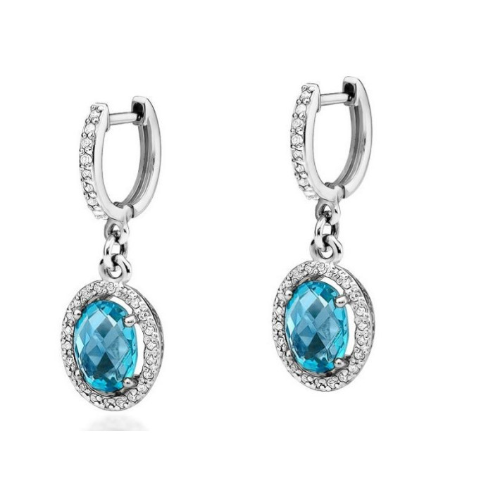 Złote kolczyki 585 topaz 4,80 g wiszące z brylantami Złote kolczyki 585 topaz 4,80 g wiszące z brylantami