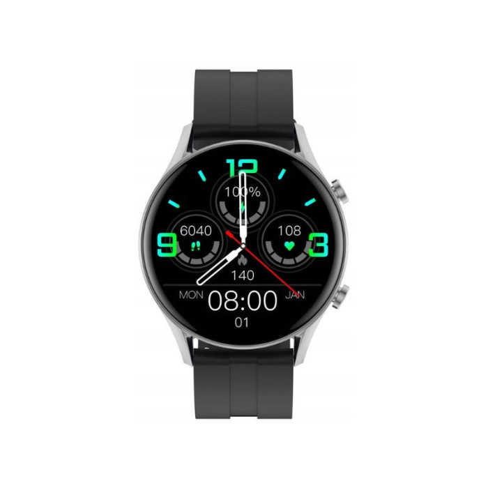 Zegarek Smartwatch czarny silikonowy pasek srebrna koperta Zegarek Smartwatch czarny silikonowy pasek srebrna koperta