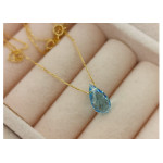 Złoty naszyjnik 375 łańcuszek ankier z łezką Topaz Sky blue
