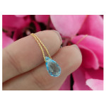 Złoty naszyjnik 375 łańcuszek ankier z łezką Topaz Sky blue