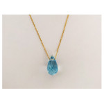 Złoty naszyjnik 375 łańcuszek ankier z łezką Topaz Sky blue