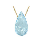 Złoty naszyjnik 375 łańcuszek ankier z łezką Topaz Sky blue
