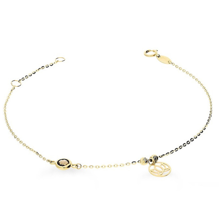 ZŁOTA BRANSOLETKA 585 ŁAŃCUSZKOWA CHARMS KWARC ZŁOTA BRANSOLETKA 585 ŁAŃCUSZKOWA CHARMS KWARC