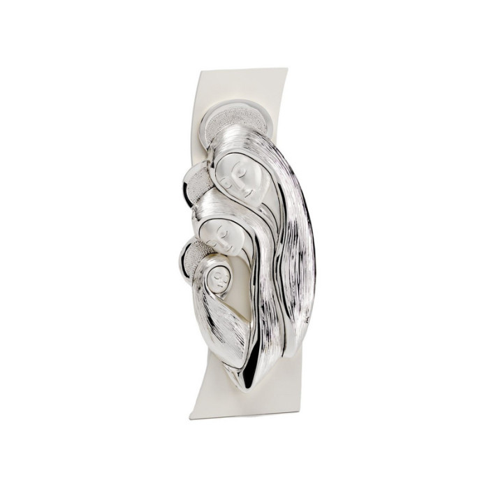 Srebrny obraz Św. Rodzina na białym drewnie 16x6cm Srebrny obraz Św. Rodzina na białym drewnie 16x6cm