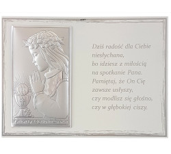 SREBRNY OBRAZ 925 DZIEWCZYNKA I KOMUNIA 18x13 PREZENT GRAWER
