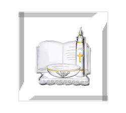 Obrazek srebrny na chrzest ze złoceniem 12x12cm