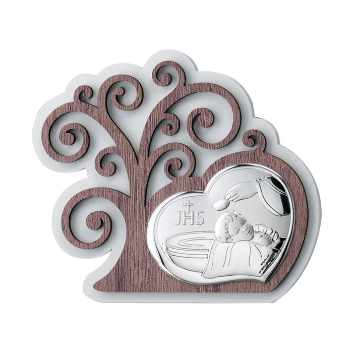 Srebrny obraz drzewo życia na chrzest 15x13cm Srebrny obraz drzewo życia na chrzest 15x13cm