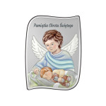 Srebrny kolorowy obraz na chrzest 13,5x18cm grawer