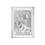 Srebrny obrazek z Aniołem stróżem 9x12cm chrzest