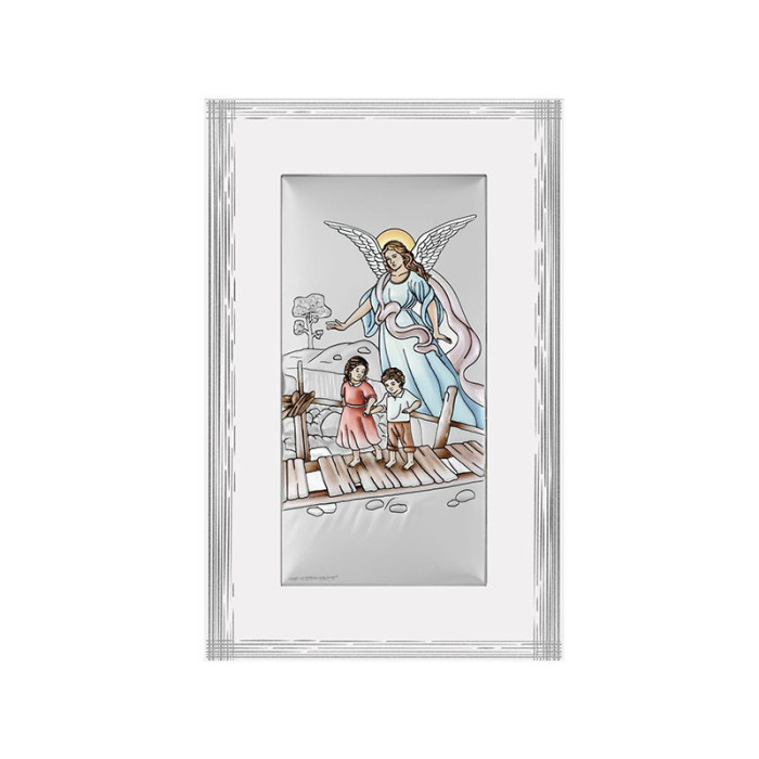 Srebrny obraz z aniołem stróżem 9x15,5cm chrzest Srebrny obraz z aniołem stróżem 9x15,5cm chrzest