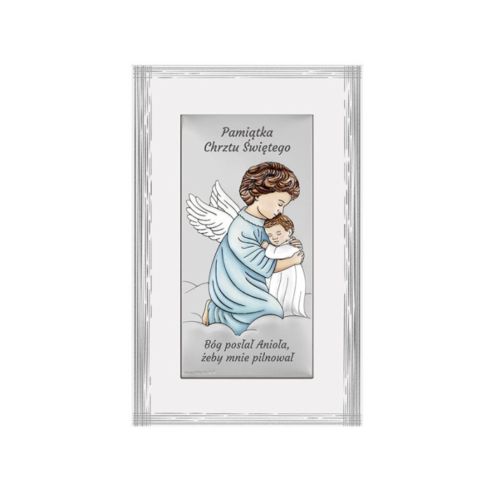 Srebrny obraz anioł stróż 9x15,5cm chrzest Srebrny obraz anioł stróż 9x15,5cm chrzest