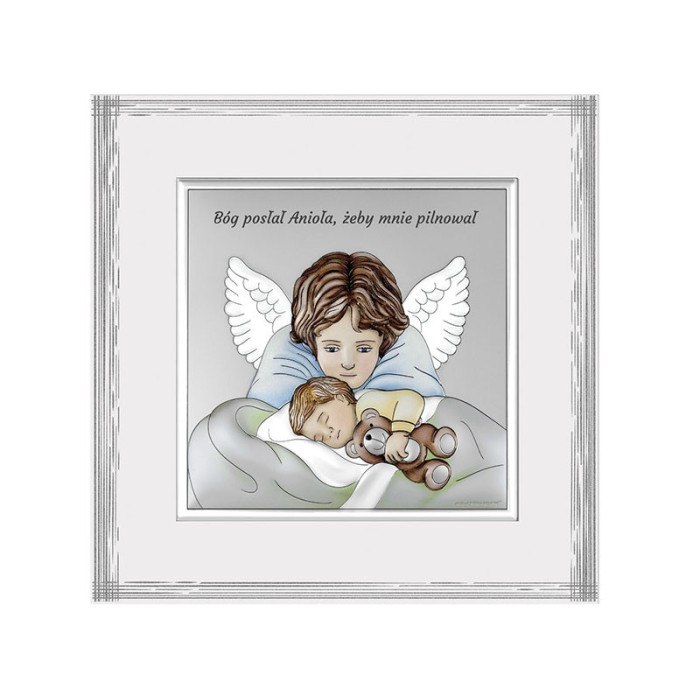 Srebrny obraz z aniołem 12x12cm chrzest Srebrny obraz z aniołem 12x12cm chrzest