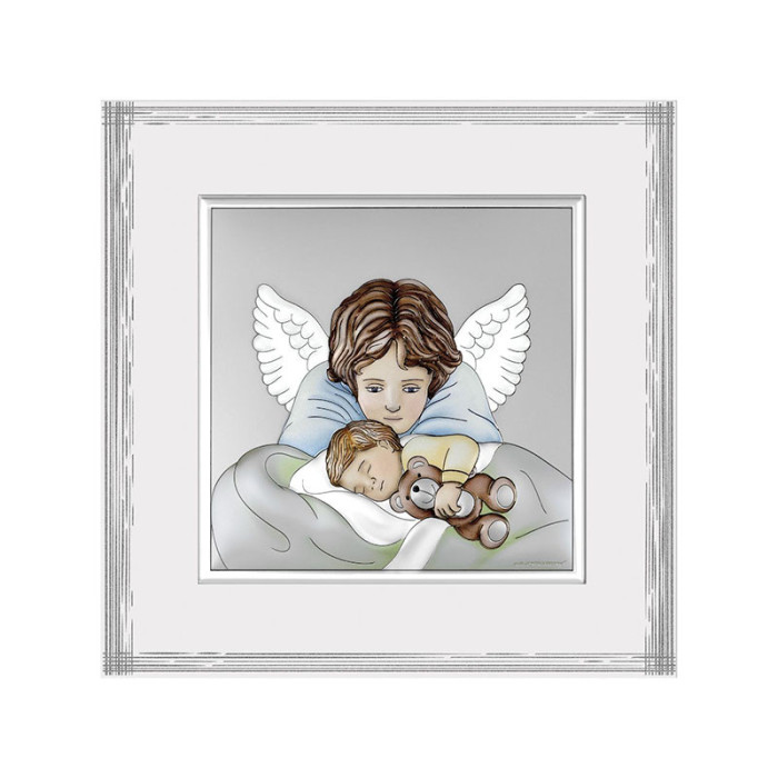 Srebrny obrazek z aniołem stróżem 18x18cm chrzest Srebrny obrazek z aniołem stróżem 18x18cm chrzest