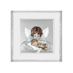 Srebrny obrazek z aniołem stróżem 12x12cm chrzest