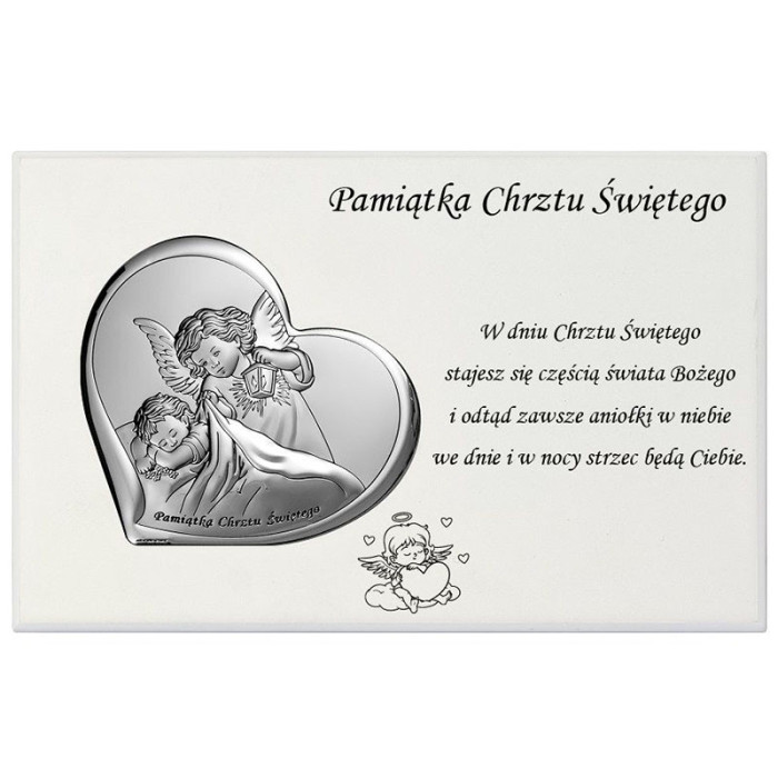Srebrny obraz na drewnie 18x11,5cm Anioł chrzest