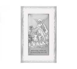 Srebrny obraz z aniołem stróżem 9x15,5cm chrzest