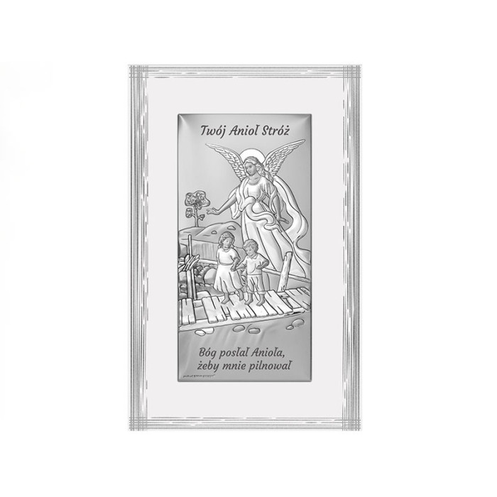 Srebrny obraz z aniołem stróżem 9x15,5cm chrzest Srebrny obraz z aniołem stróżem 9x15,5cm chrzest
