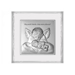 Srebrny obraz z aniołem 24x24cm na chrzest