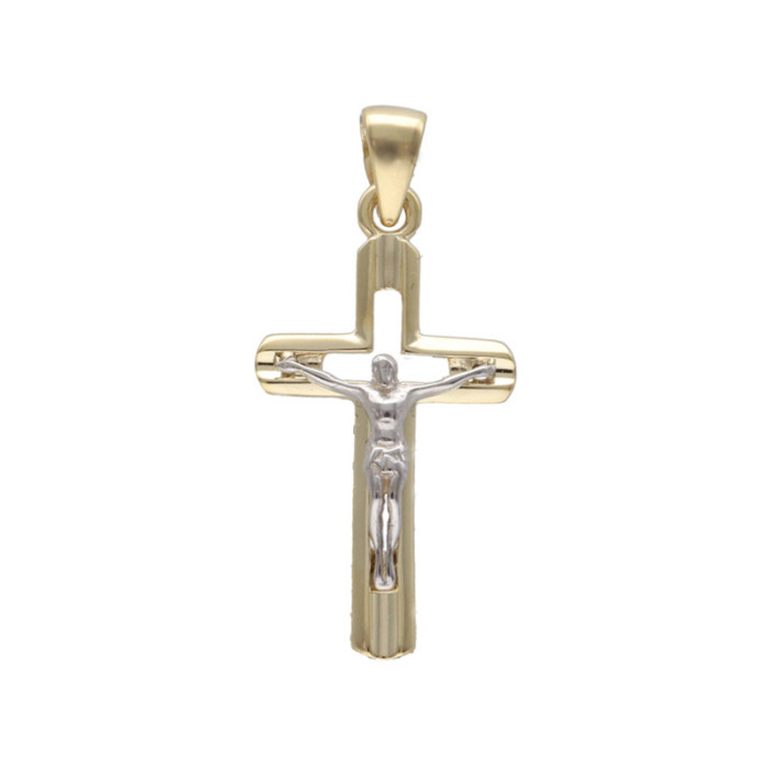 Złota zawieszka 585 krzyżyk Jezus z białego złota chrzest 0,95g Złota zawieszka 585 krzyżyk Jezus z białego złota chrzest 0,95g