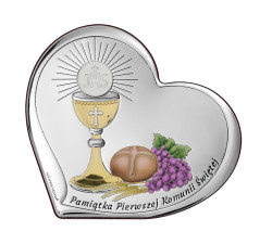 Srebrny obrazek serce 8x7,3cm chrzest komunia