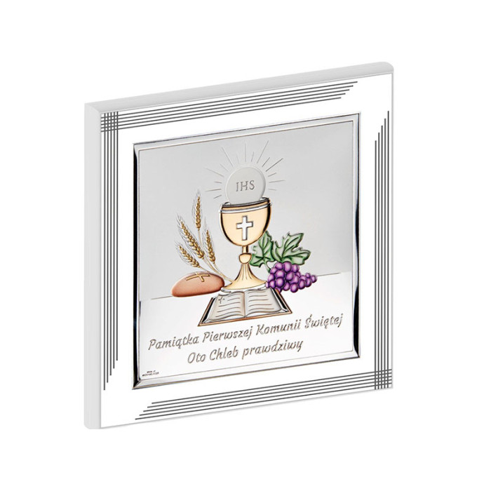 Srebrny obraz barwiony 12x12cm chrzest komunia Srebrny obraz barwiony 12x12cm chrzest komunia
