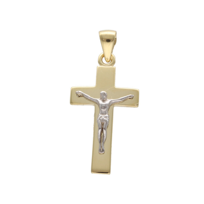 Złota zawieszka 585 krzyż Jezus w białym złocie chrzest 3,18g Złota zawieszka 585 krzyż Jezus w białym złocie chrzest 3,18g