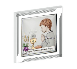Srebrny obraz chłopiec 12x12cm chrzest komunie