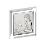 Srebrny obraz z chłopcem 12x12cm chrzest komunie