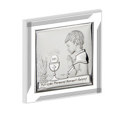 Srebrny obraz z chłopcem 17x17cm chrzest komunie