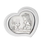 Srebrny obrazek serce dziewczynka 14x12cm chrzest komunia