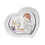 Srebrny obrazek serce  chłopiec 14x12cm chrzest komunia