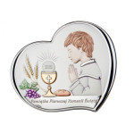 Srebrny obrazek serce 17,5x15cm chrzest komunia