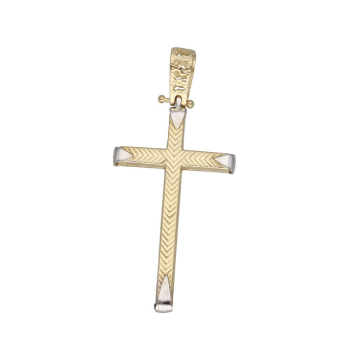 Złota zawieszka 585 chrzest krzyż z białym złotem 2,02g Złota zawieszka 585 chrzest krzyż z białym złotem 2,02g