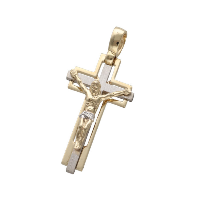 Złota zawieszka 585 Jezus krzyż z białym złotem chrzest 4,12g Złota zawieszka 585 Jezus krzyż z białym złotem chrzest 4,12g