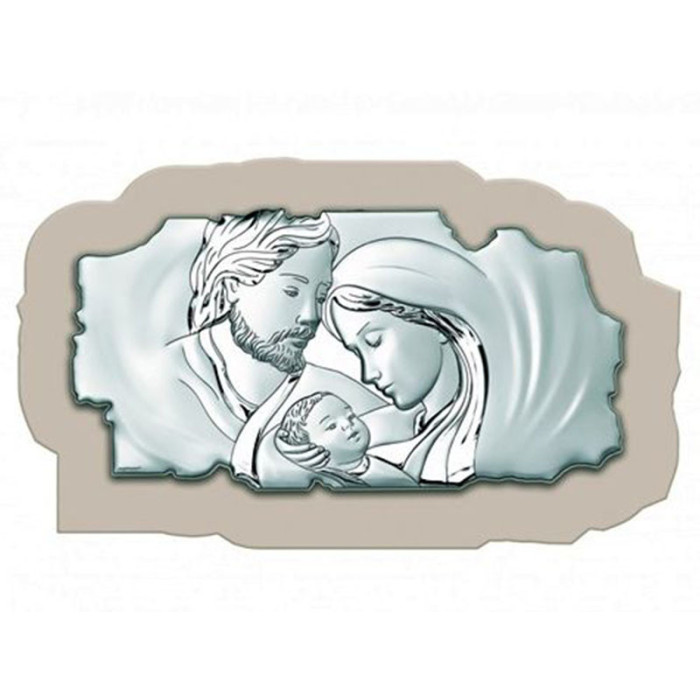 Srebrny nowoczesny obraz 25,7x15,4cm Św. rodzina drewno