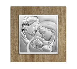 Srebrny kwadratowy obraz 12x12cm Święta Rodzina chrzest