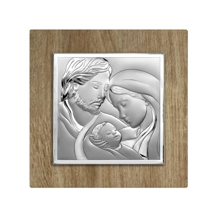 Srebrny kwadratowy obraz 12x12cm Święta Rodzina chrzest Srebrny kwadratowy obraz 12x12cm Święta Rodzina chrzest
