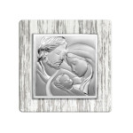 Srebrny obraz 12x12cm Święta Rodzina chrzest drewno