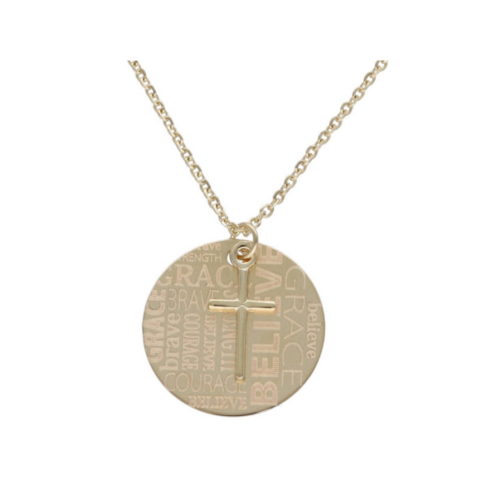 Złoty naszyjnik 585 krzyżyk i napis believe 2,29g Złoty naszyjnik 585 krzyżyk i napis believe 2,29g