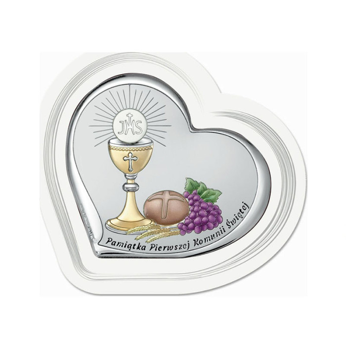 Srebrny obrazek serce 21x19,5cm chrzest komunia Srebrny obrazek serce 21x19,5cm chrzest komunia