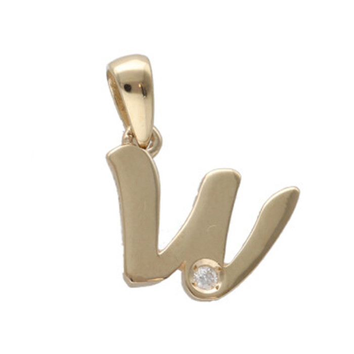 Złota przywieszka 585 literka W z diamentem 0,71g Złota przywieszka 585 literka W z diamentem 0,71g