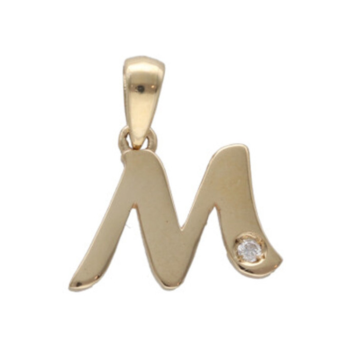 Złota przywieszka 585 literka M z diamentem 0,75g Złota przywieszka 585 literka M z diamentem 0,75g