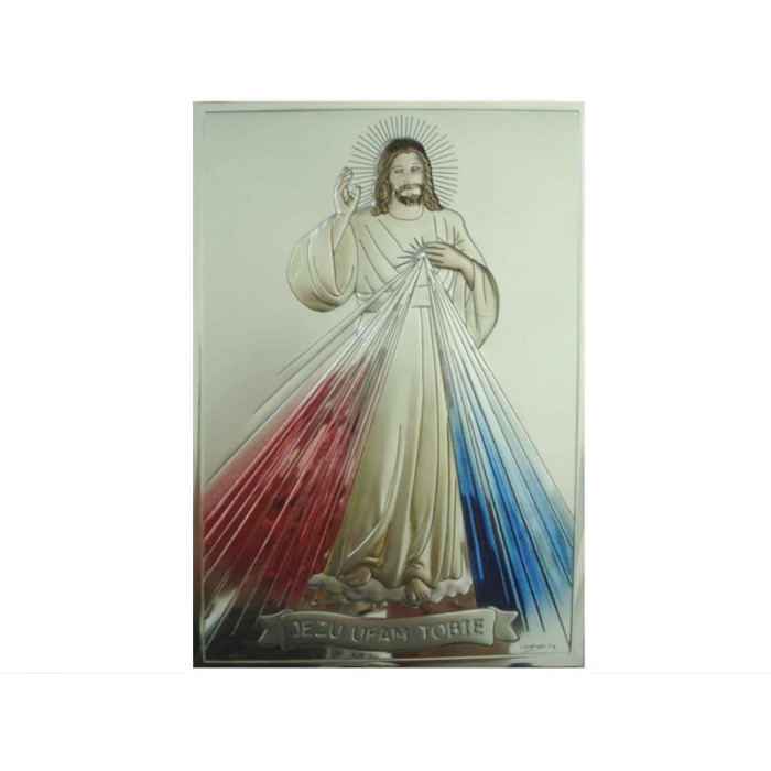 SREBRNY OBRAZ 925 JEZUS W KOLORZE 6x9 GRAWER PREZENT
