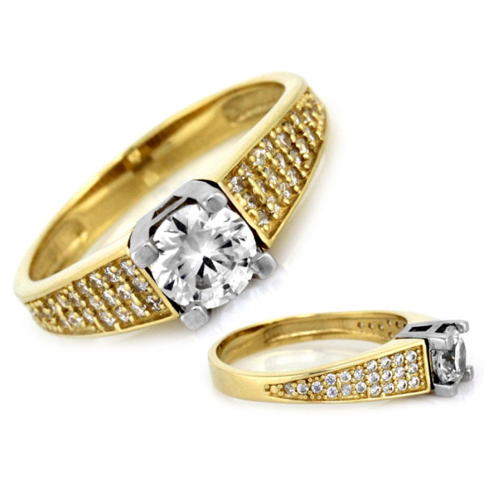 Złoty pierścionek 585 elegancki z dużą cyrkonią Złoty pierścionek 585 elegancki z dużą cyrkonią