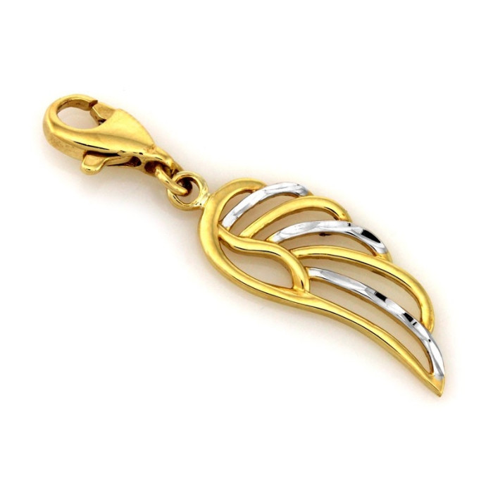 Zawieszka ze złota dwukolorowa 375 skrzydło charms do bransoletki Zawieszka ze złota dwukolorowa 375 skrzydło charms do bransoletki
