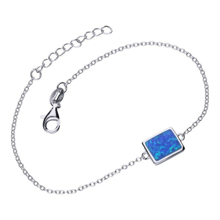 Srebrna bransoletka 925 opal niebieski w kwadracie Srebrna bransoletka 925 opal niebieski w kwadracie