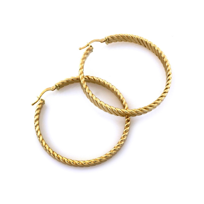 Kolczyki złote 585 klasyczne koła ozdobne skręcone 38mm Kolczyki złote 585 klasyczne koła ozdobne skręcone 38mm