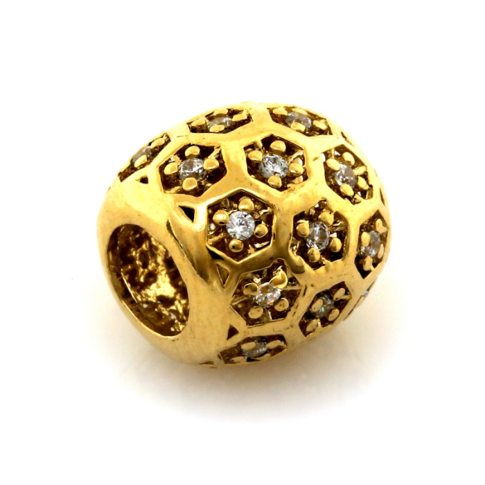 Zawieszka złota charms beads 585 przewlekana z białymi cyrkoniami Zawieszka złota charms beads 585 przewlekana z białymi cyrkoniami