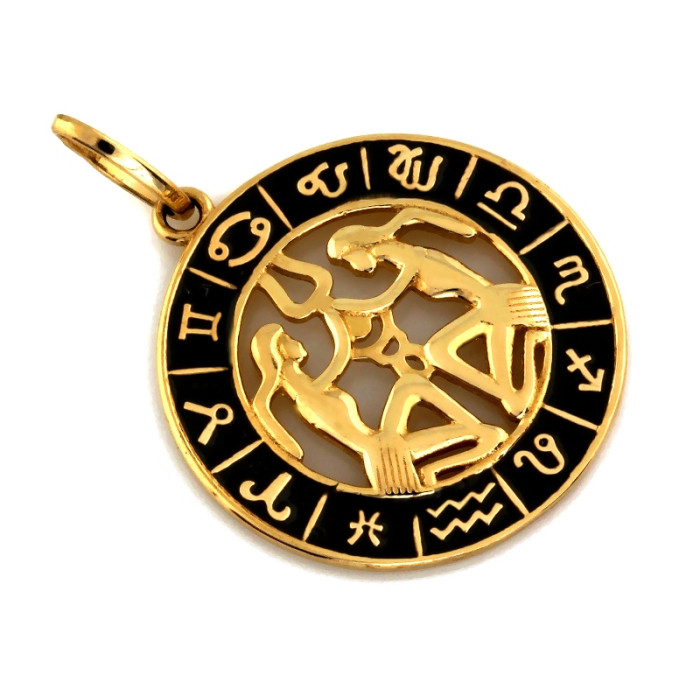 Bliźnięta zodiak złoty zawieszka 585 wisiorek z czarną emalią Bliźnięta zodiak złoty zawieszka 585 wisiorek z czarną emalią