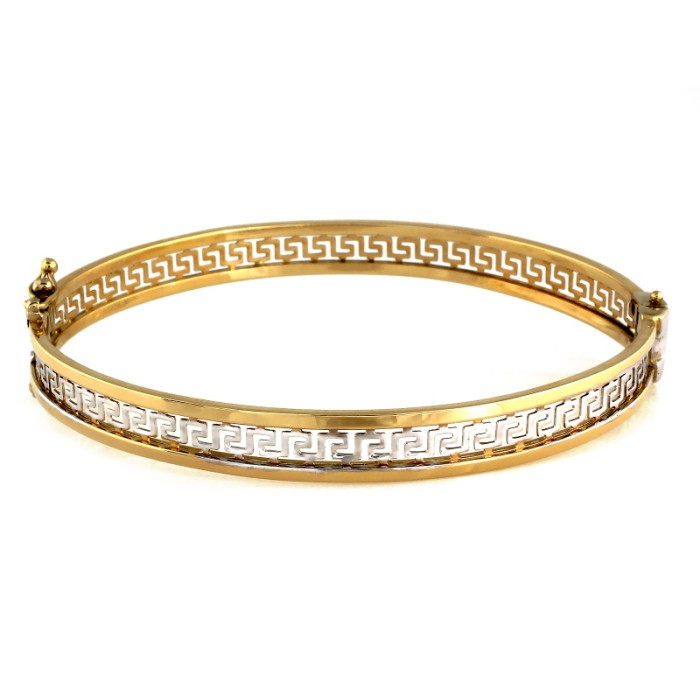 Złota bransoletka bangle 585 sztywna z motywem greckim Złota bransoletka bangle 585 sztywna z motywem greckim